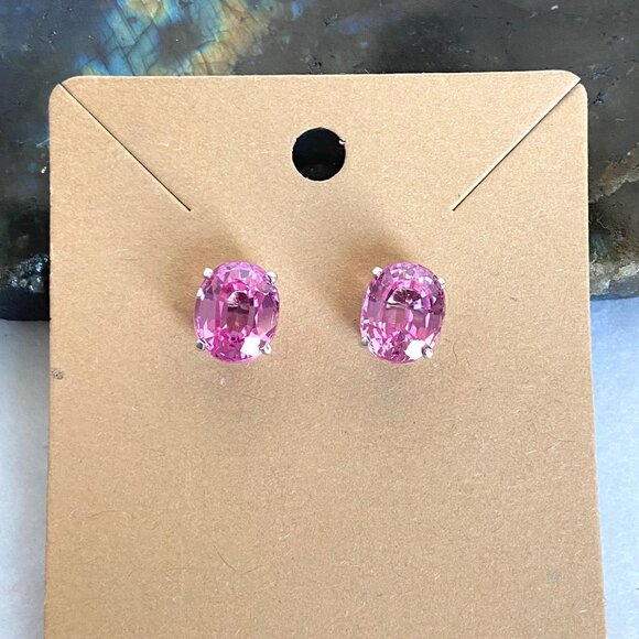 Sterling Silver 925 Oval Faceted Prong Set Pink Ruby Stud Earrings - Picture 12 of 16